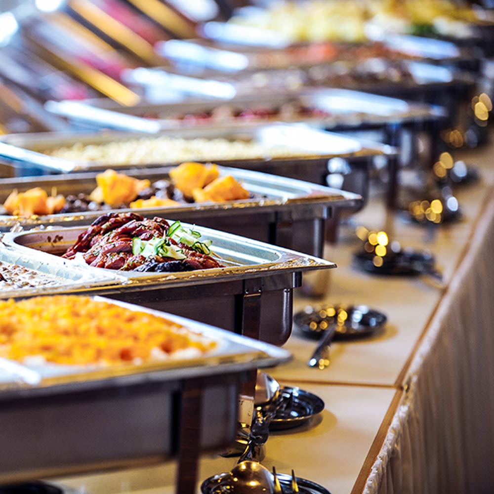 Food in chafing dishes ready for serving
