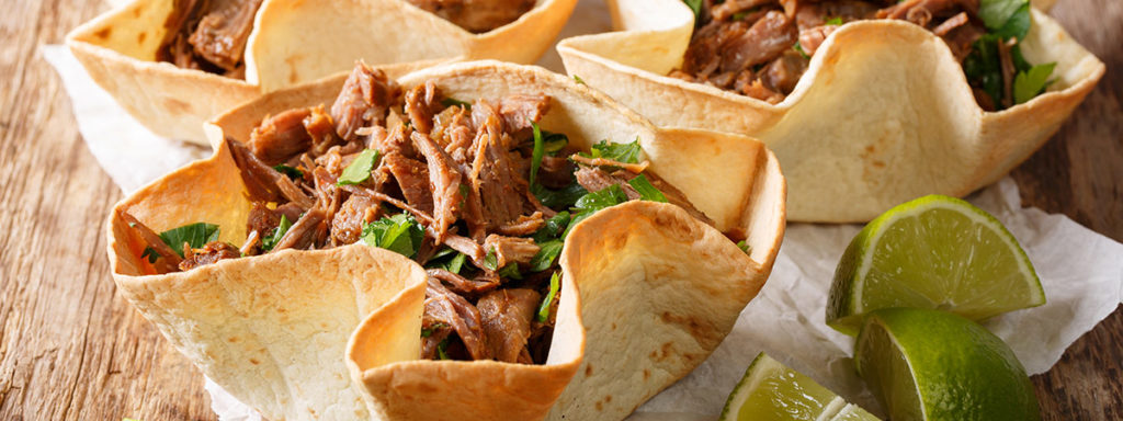 Mexican tortilla shells with BBQ beef 