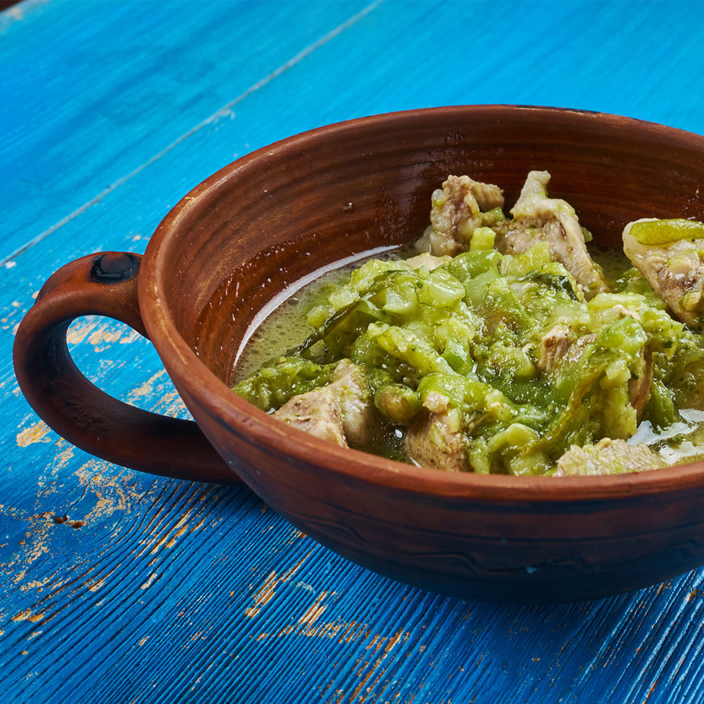A crock of green (Verde) Chili 