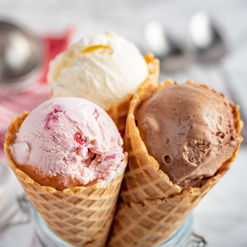 Three ice cream cones in various flavors. Three Timesaving Products We’re Thankful For

